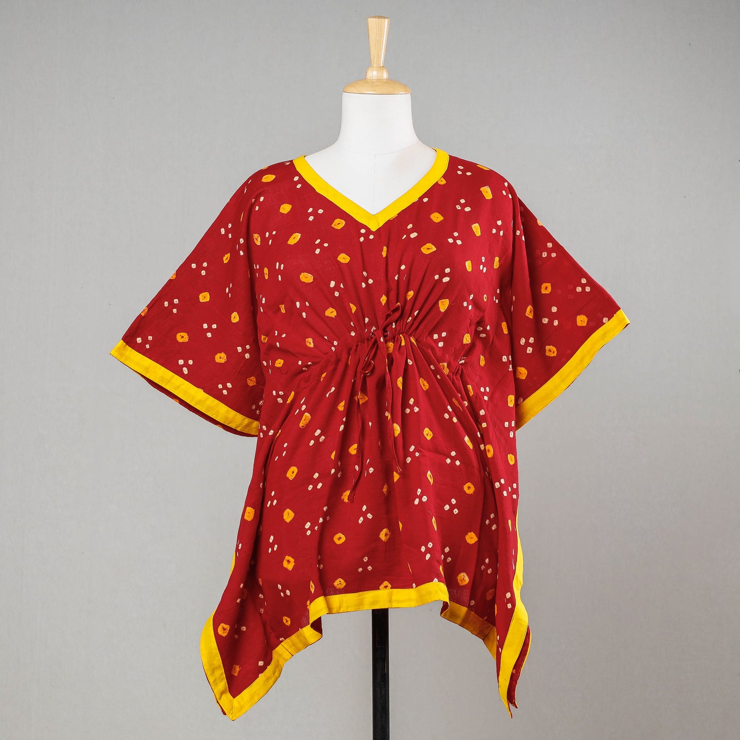  Bandhani Tie-Dye Cotton Kaftan with Tie-Up Waist 