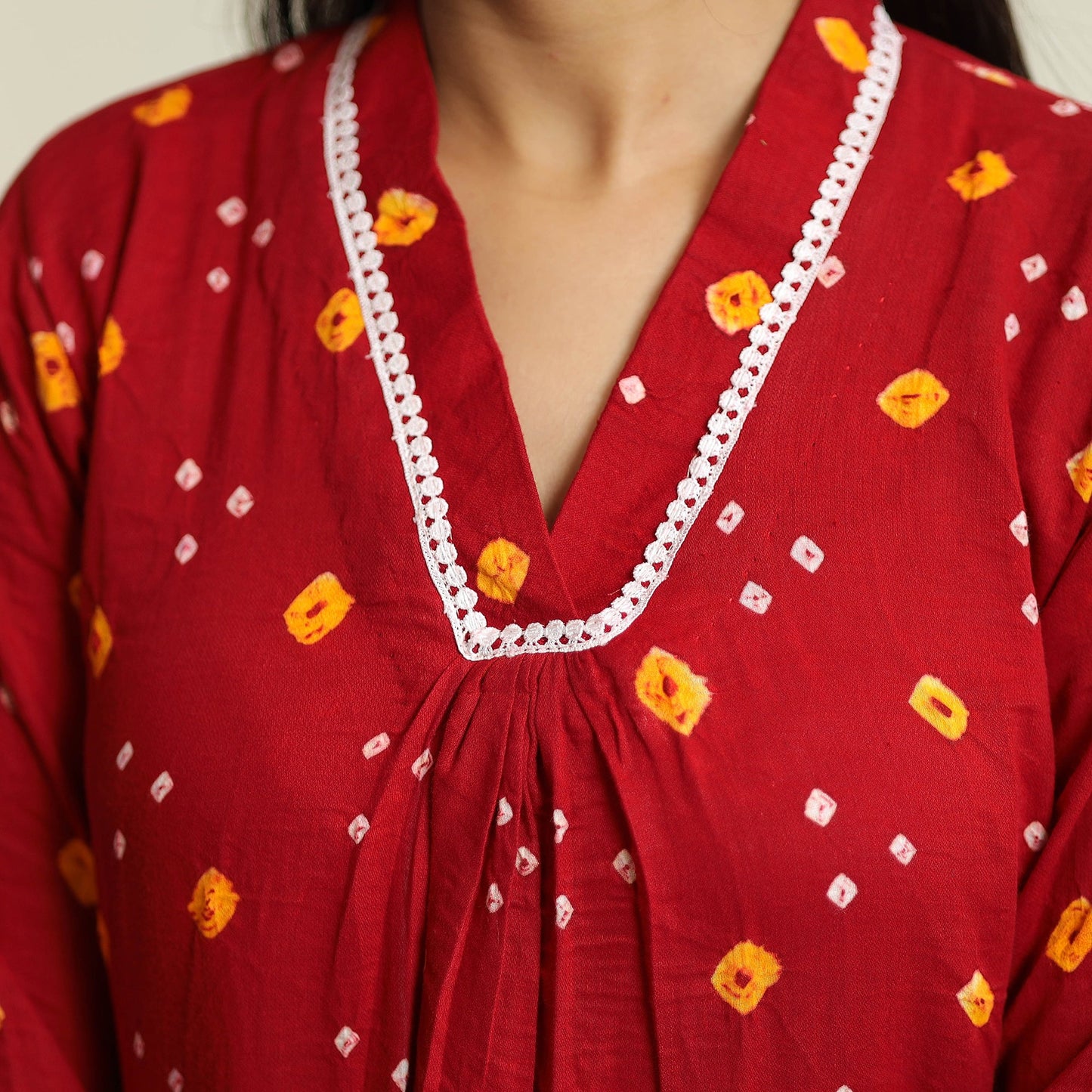 Buy Bandhani Tie-Dye Cotton A-Line Kurta for Women