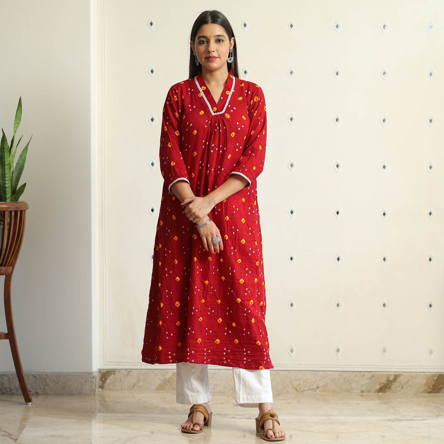 Buy Bandhani Tie-Dye Cotton A-Line Kurta for Women