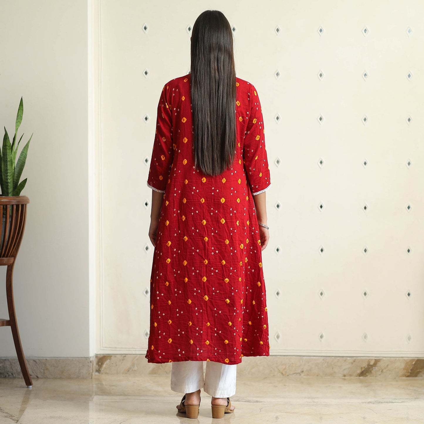 Buy Bandhani Tie-Dye Cotton A-Line Kurta for Women