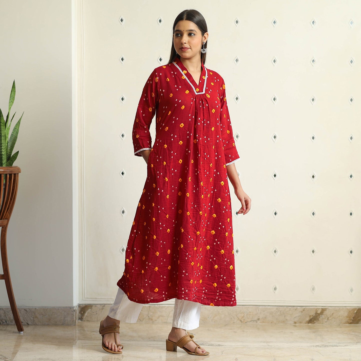 Buy Bandhani Tie-Dye Cotton A-Line Kurta for Women