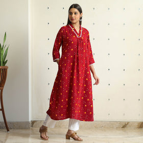 Buy Bandhani Tie-Dye Cotton A-Line Kurta for Women