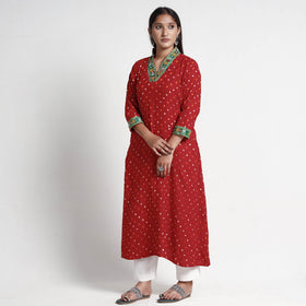 Buy Bandhani Tie-Dye Cotton A-Line Kurta for Women