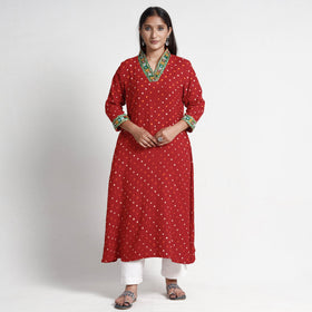 Buy Bandhani Tie-Dye Cotton A-Line Kurta for Women