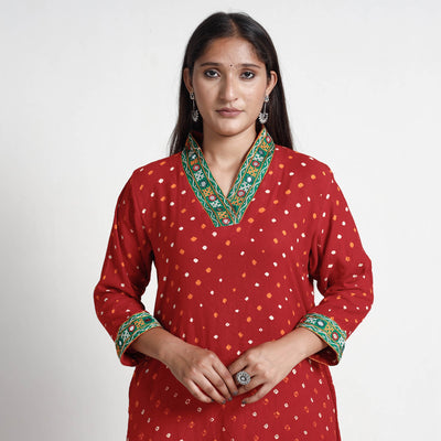 Buy Bandhani Tie-Dye Cotton A-Line Kurta for Women