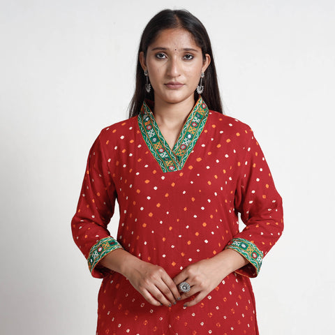Buy Bandhani Tie-Dye Cotton A-Line Kurta for Women