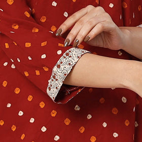 Red - Bandhani Tie-dye Cotton Long Straight Kurta