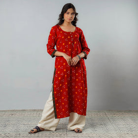  Bandhani Tie-dye Cotton Long Straight Kurta for Women