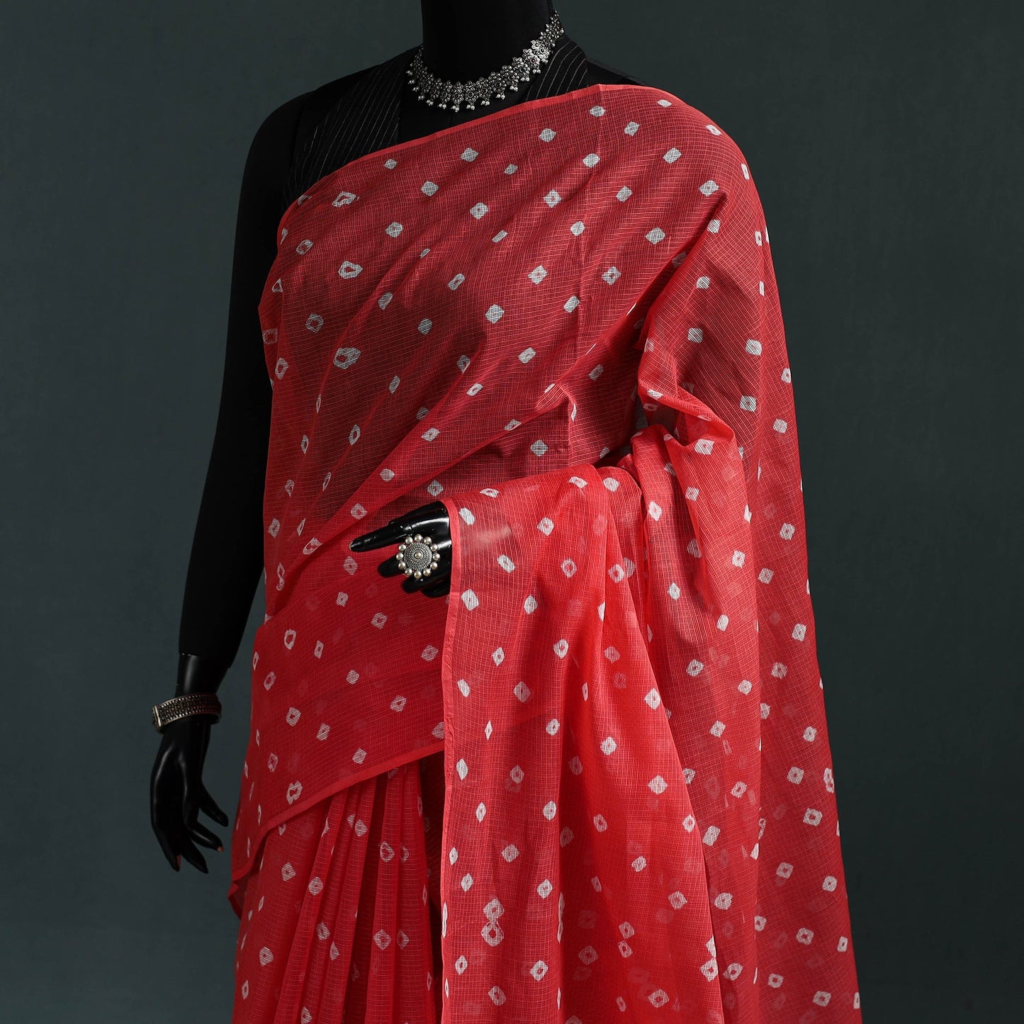 Bandhani tie-dye kota doria cotton saree 02 - handcrafted