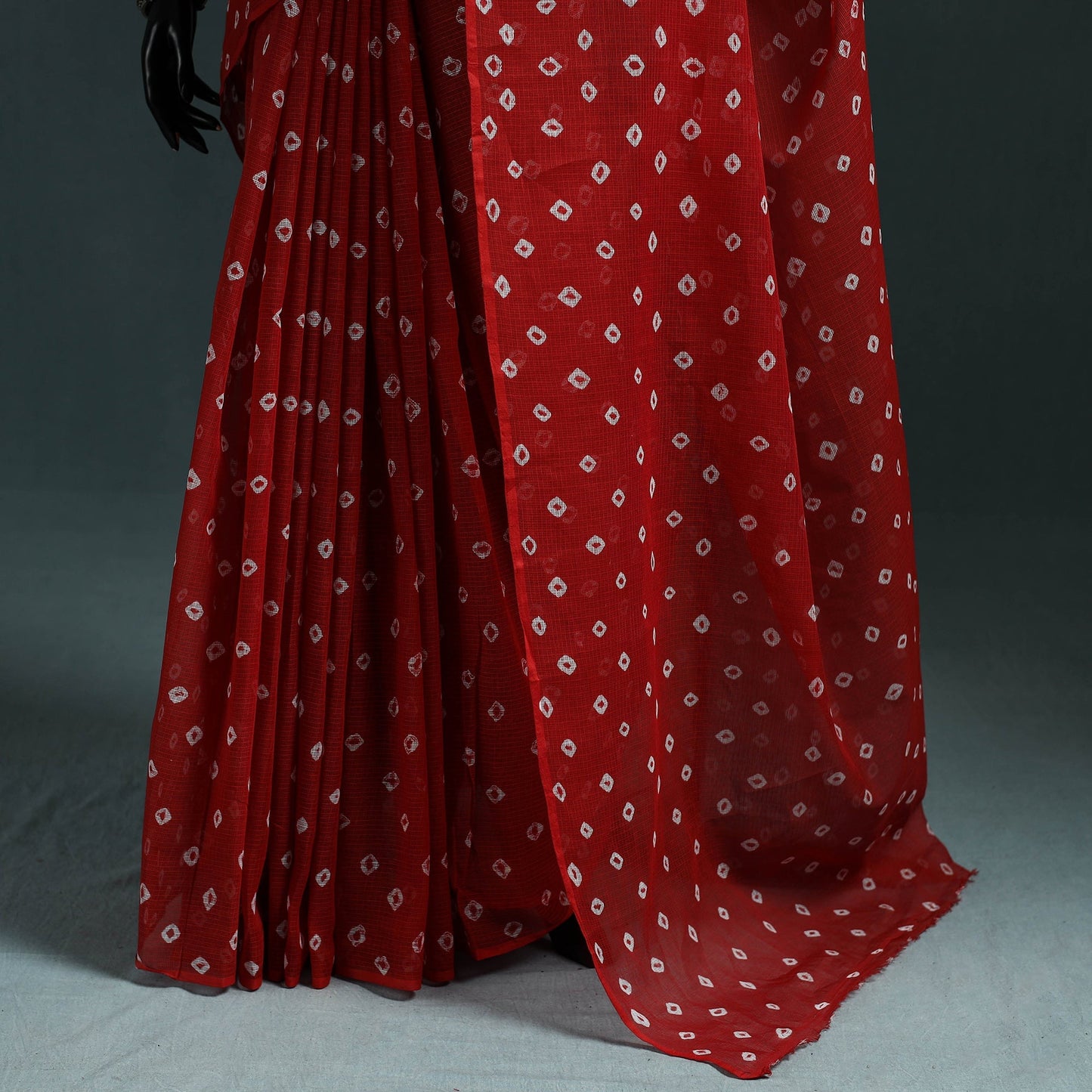 Bandhani tie-dye kota doria cotton saree 03 - handcrafted