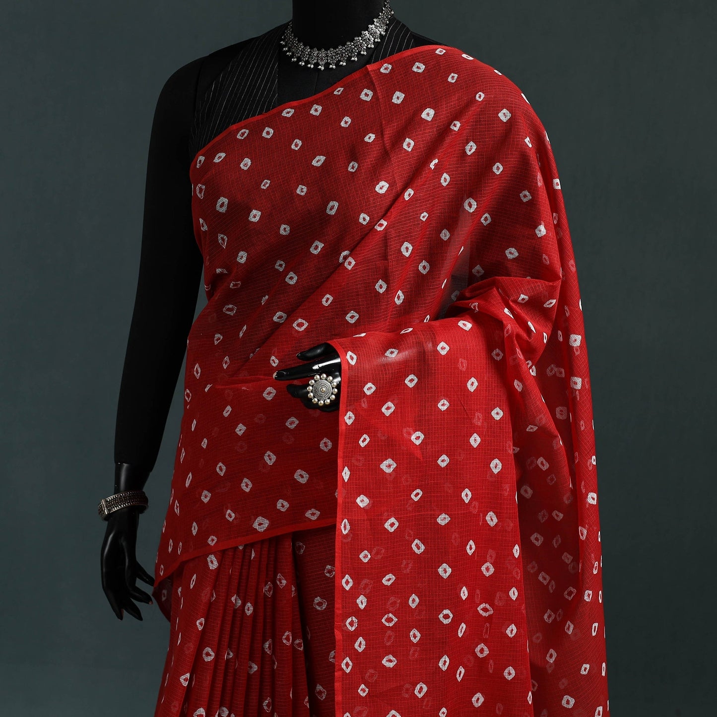 Bandhani tie-dye kota doria cotton saree 03 - handcrafted
