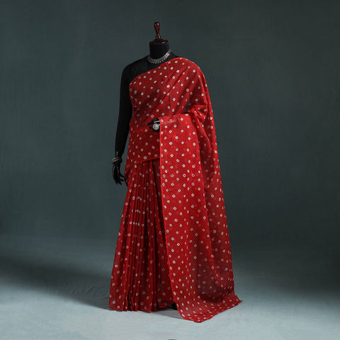 Bandhani tie-dye kota doria cotton saree 03 - handcrafted