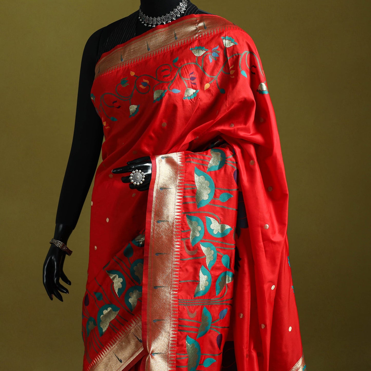 Red - bangalore silk paithani saree 03 - handcrafted