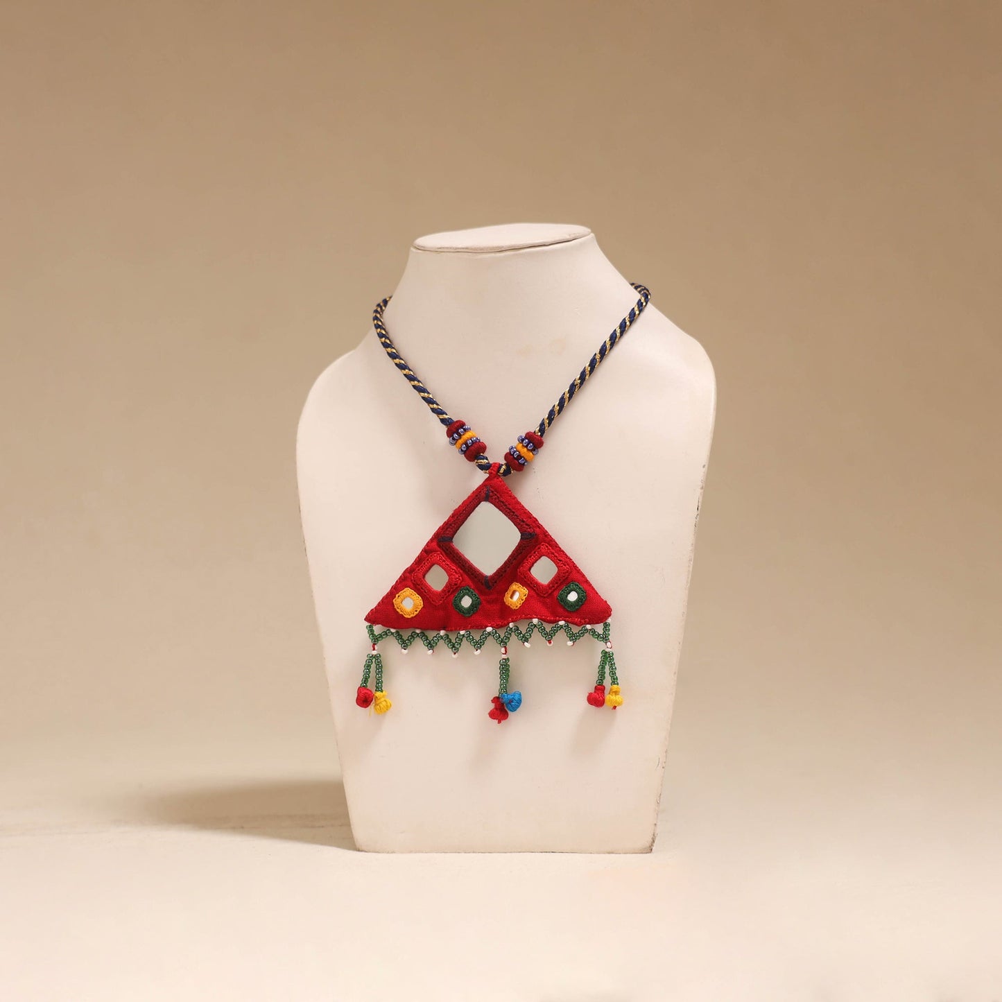 Banjara embroidery mirror & bead work handmade necklace 05