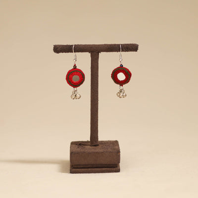 Red - banjara embroidery mirror work handmade earrings 01
