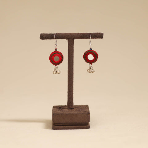Red - banjara embroidery mirror work handmade earrings 01