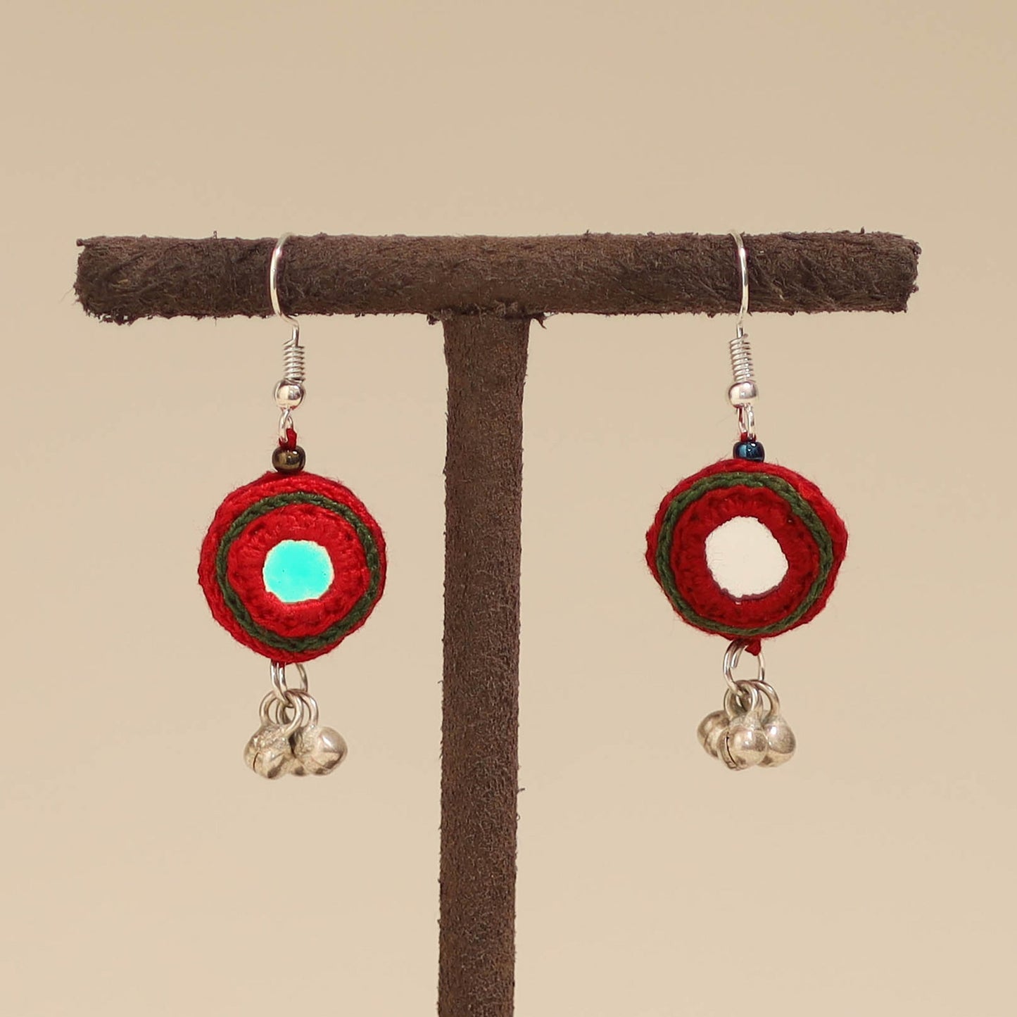 Red - banjara embroidery mirror work handmade earrings 01