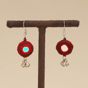 Red - banjara embroidery mirror work handmade earrings 01