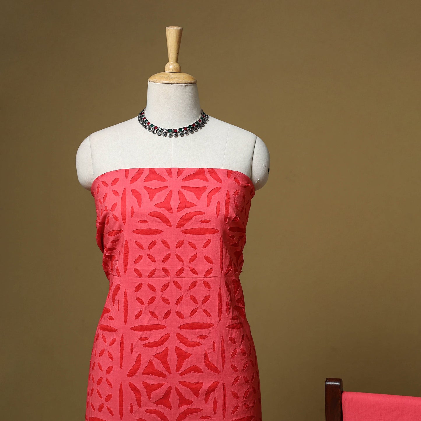 Barmer applique cut work cotton 3pc unstitched dress