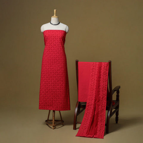 Barmer applique cut work cotton 3pc unstitched dress