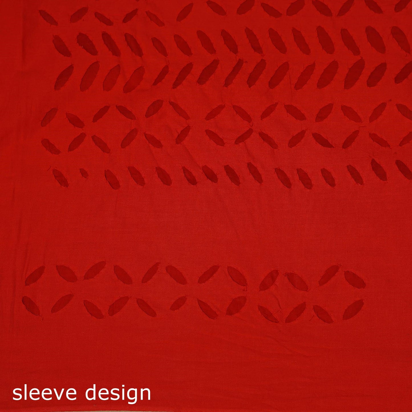 Red - barmer cut work cotton applique 3pc unstitched dress