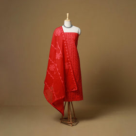 Red - barmer cut work cotton applique 3pc unstitched dress