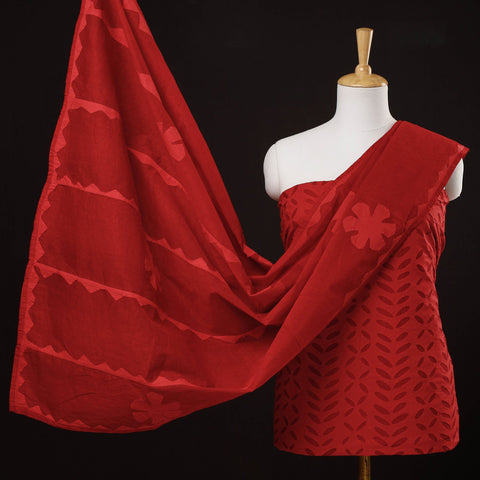 Buy 3pc Cut Work Cotton Barmer Applique Dress Material