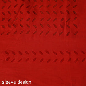 Red - barmer cut work cotton applique 3pc unstitched dress