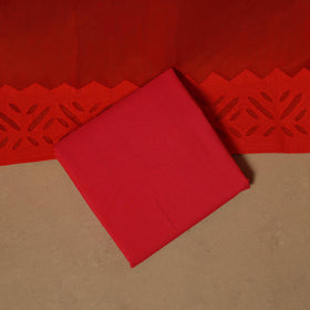 Red - barmer cut work cotton applique 3pc unstitched dress