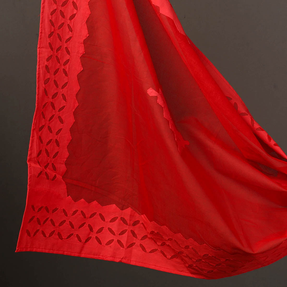 Buy Red 3pc Cut Work Cotton Barmer Applique Dress Material