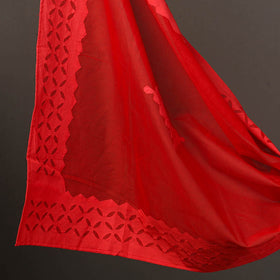 Buy Red 3pc Cut Work Cotton Barmer Applique Dress Material