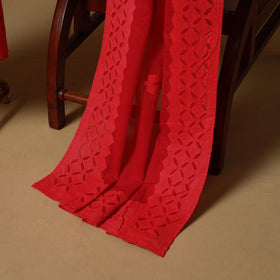 Red - barmer cut work cotton applique 3pc unstitched dress