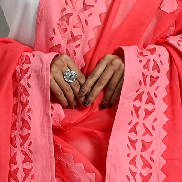 Red - barmer cutwork cotton applique dupatta 30