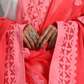 Red - barmer cutwork cotton applique dupatta 30