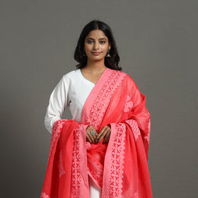 Red - barmer cutwork cotton applique dupatta 30