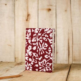 Red - Batik Fabric Cover Handmade Paper Notebook (7 x 5 in)