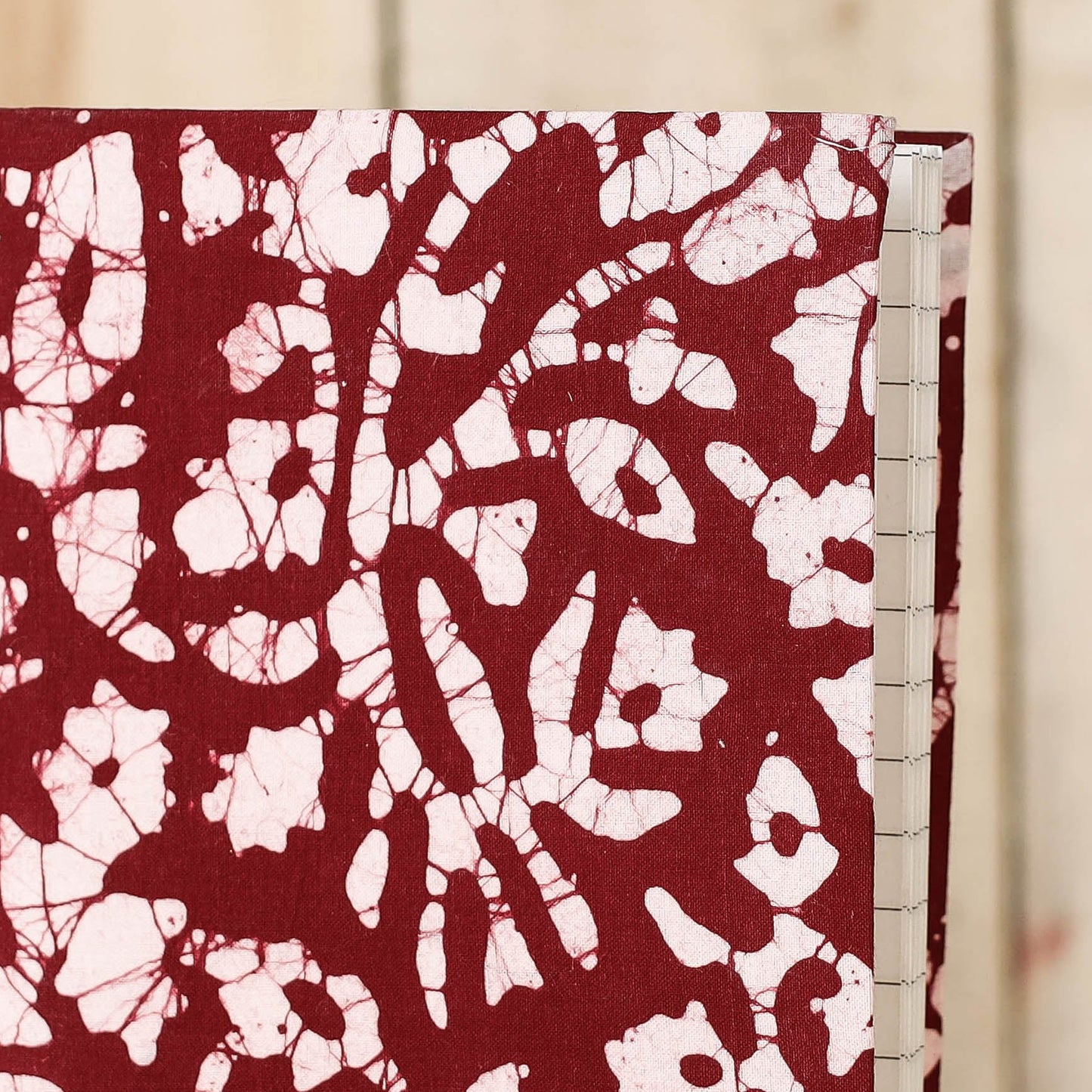 Red - Batik Fabric Cover Handmade Paper Notebook (7 x 5 in)