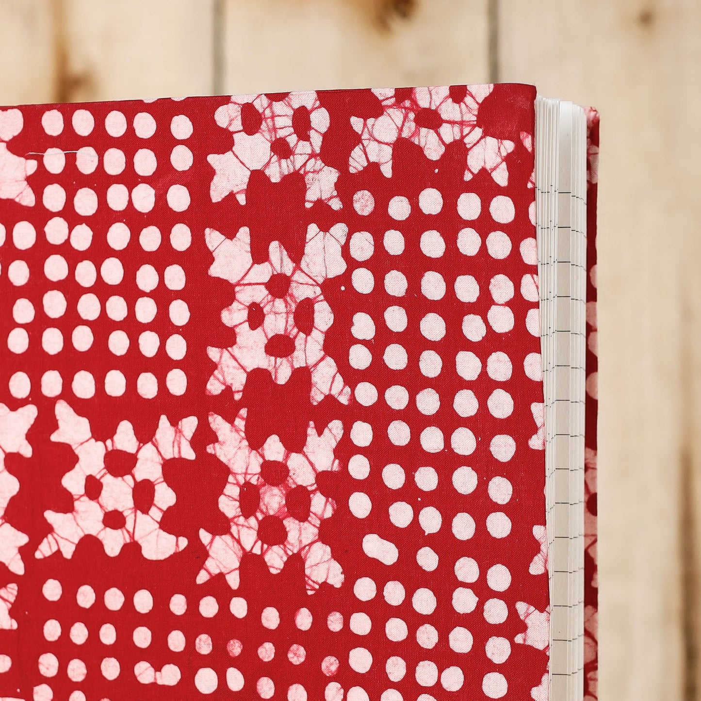 Red Batik Fabric Cover Handmade Paper Notebook