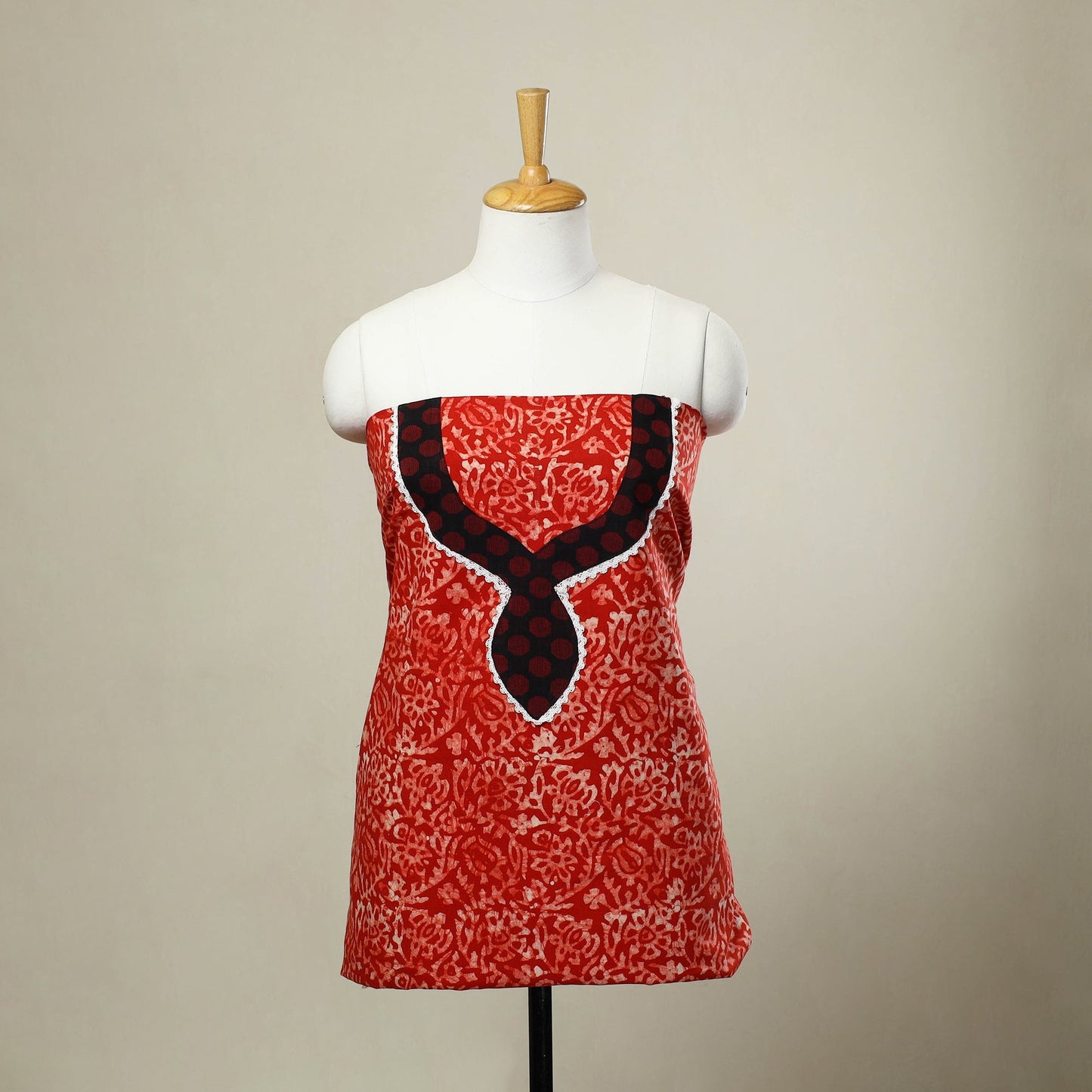 Red - batik patchwork cotton unstitched kurta material