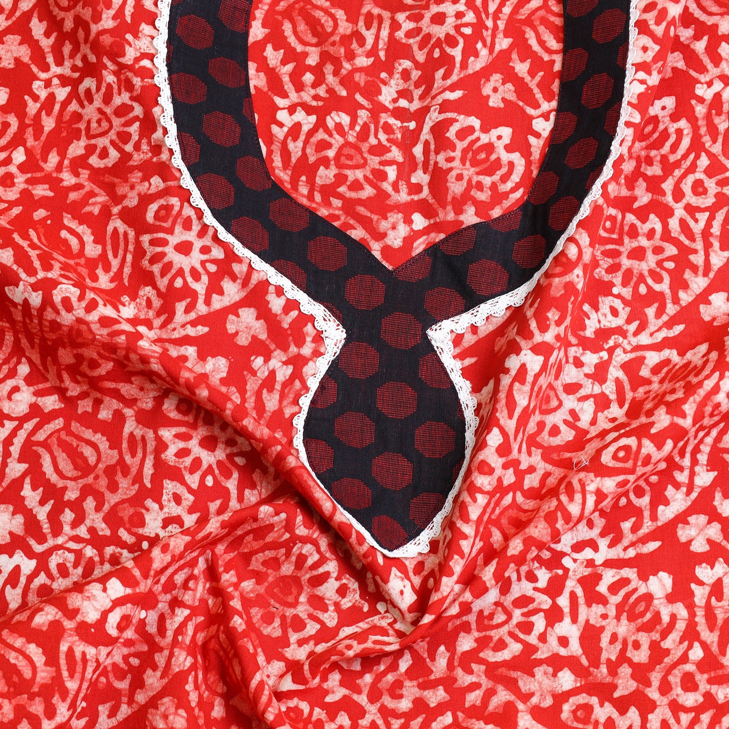 Red - batik patchwork cotton unstitched kurta material
