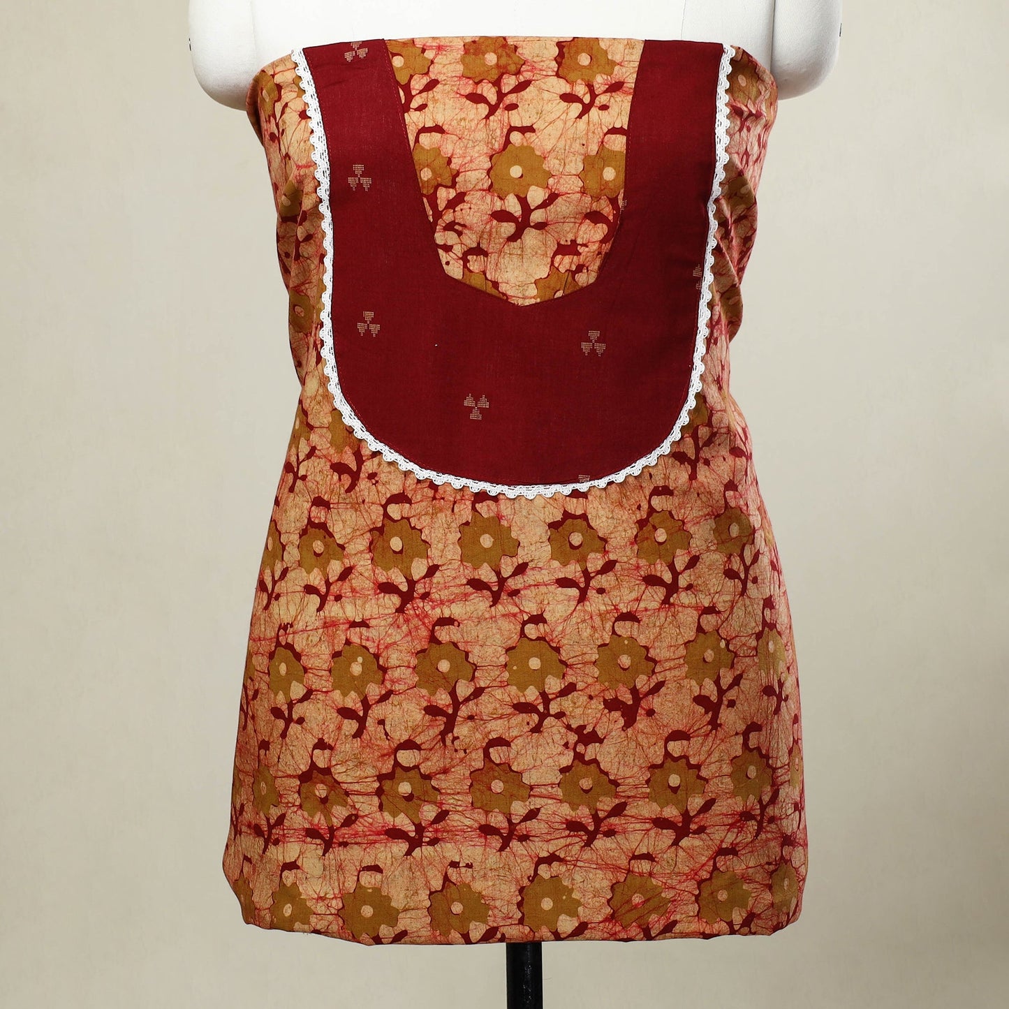 Buy Red Batik Print Patchwork Cotton Kurta Material
