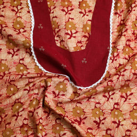 Buy Red Batik Print Patchwork Cotton Kurta Material