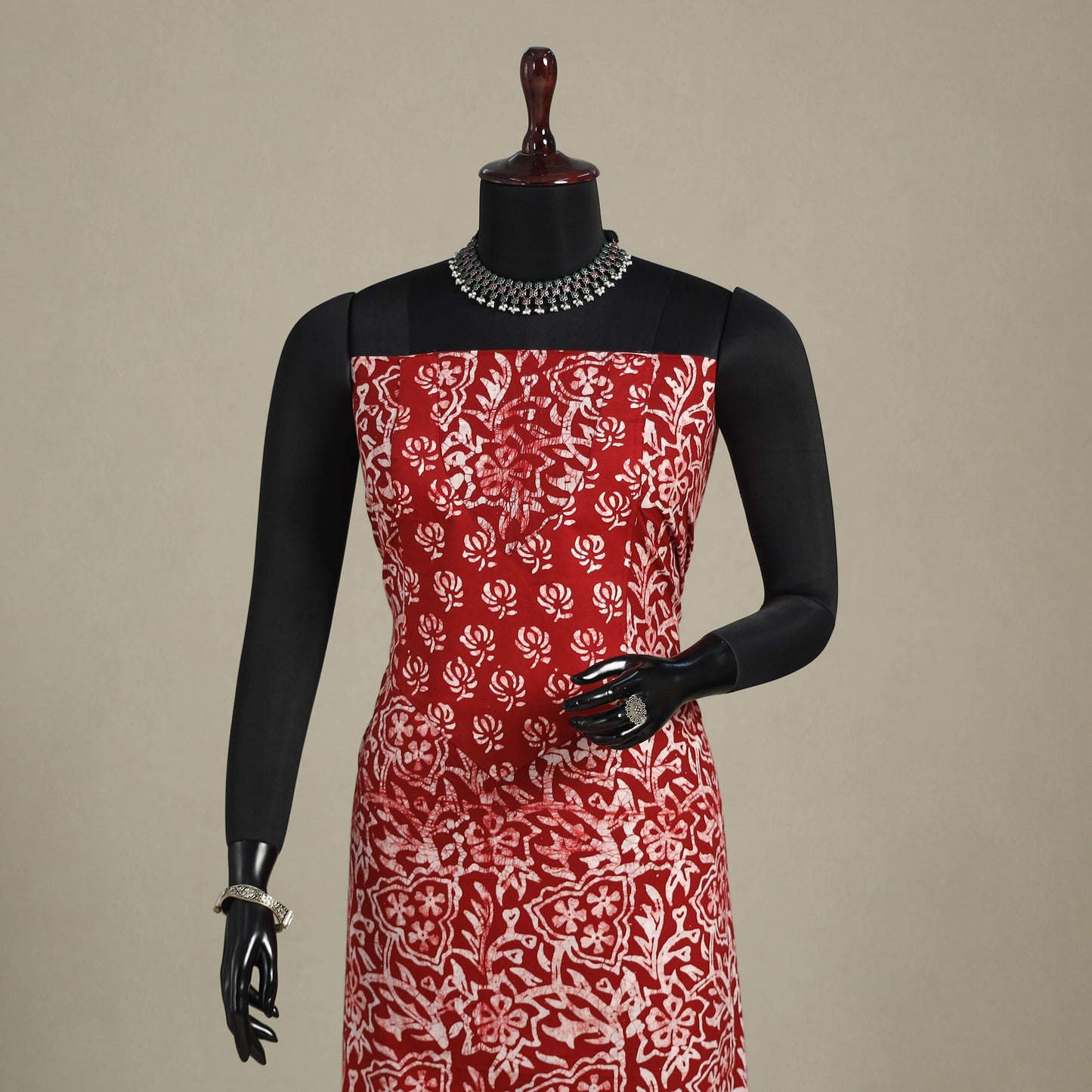 Red - batik patchwork cotton unstitched kurta material