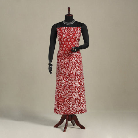 Red - batik patchwork cotton unstitched kurta material