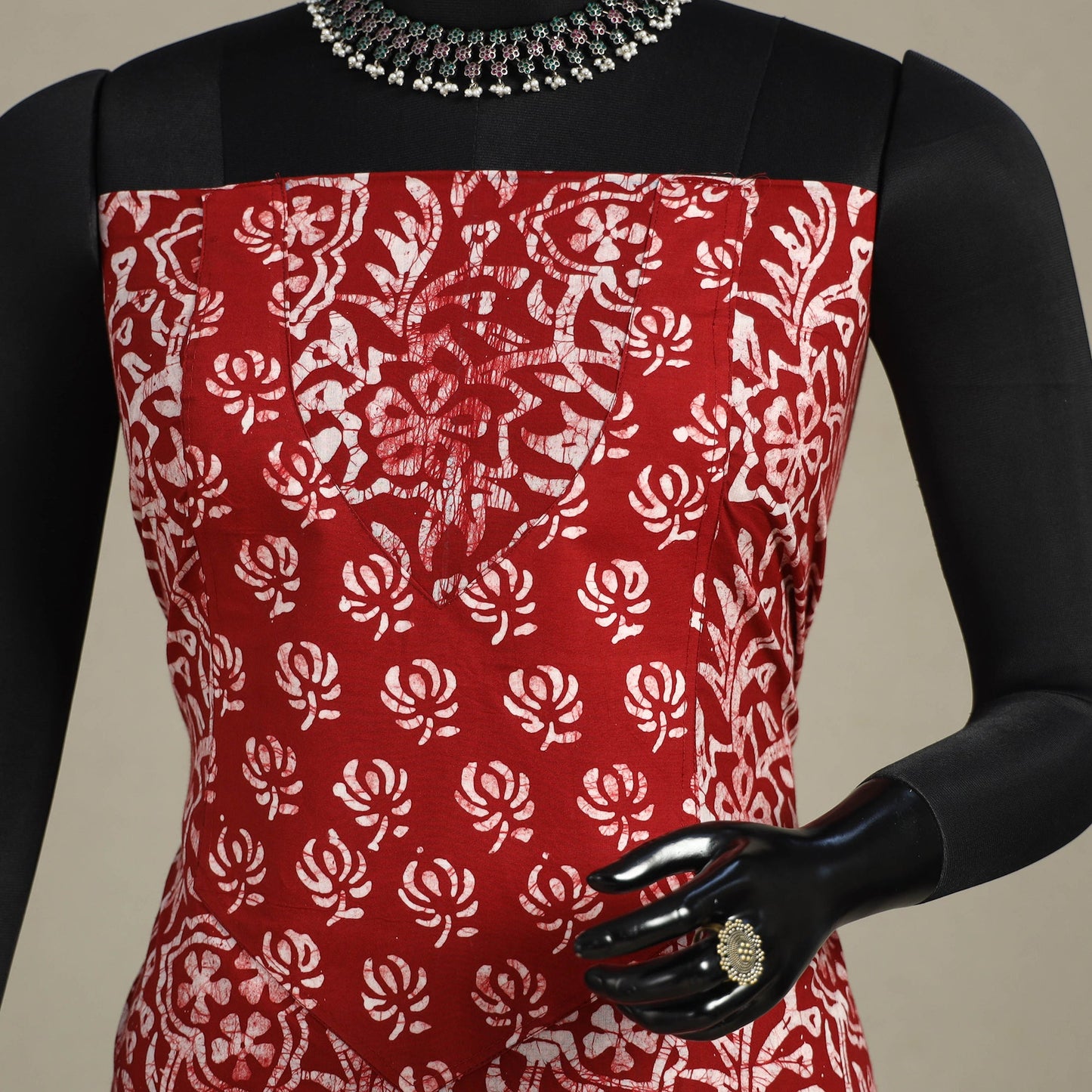 Red - batik patchwork cotton unstitched kurta material