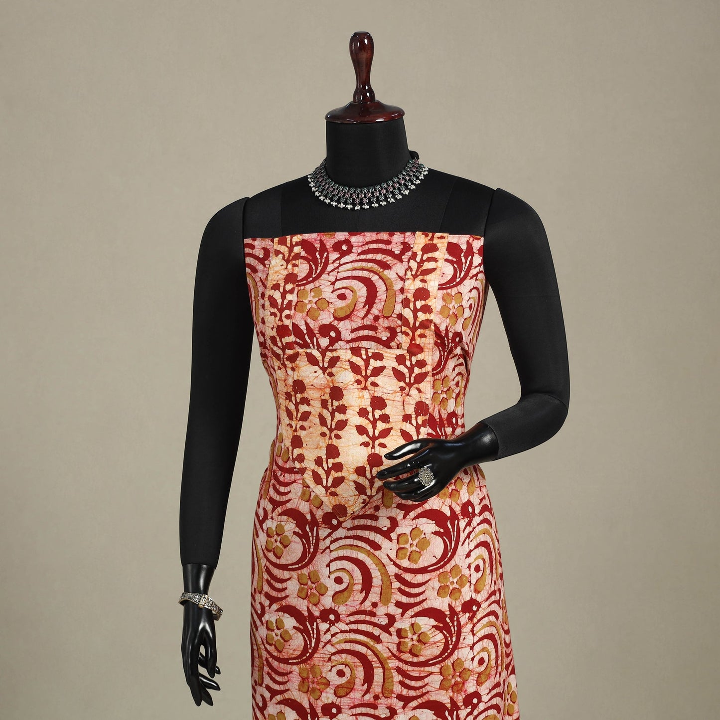 Red - batik patchwork cotton unstitched kurta material