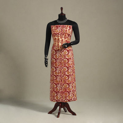 Red - batik patchwork cotton unstitched kurta material