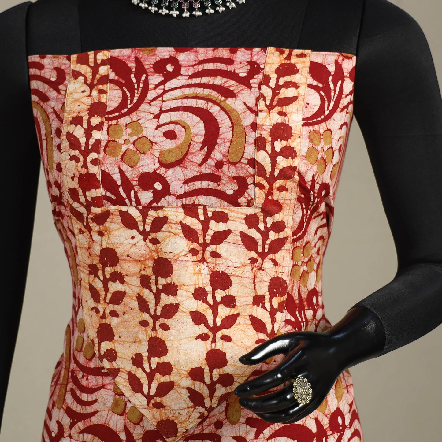 Red - batik patchwork cotton unstitched kurta material