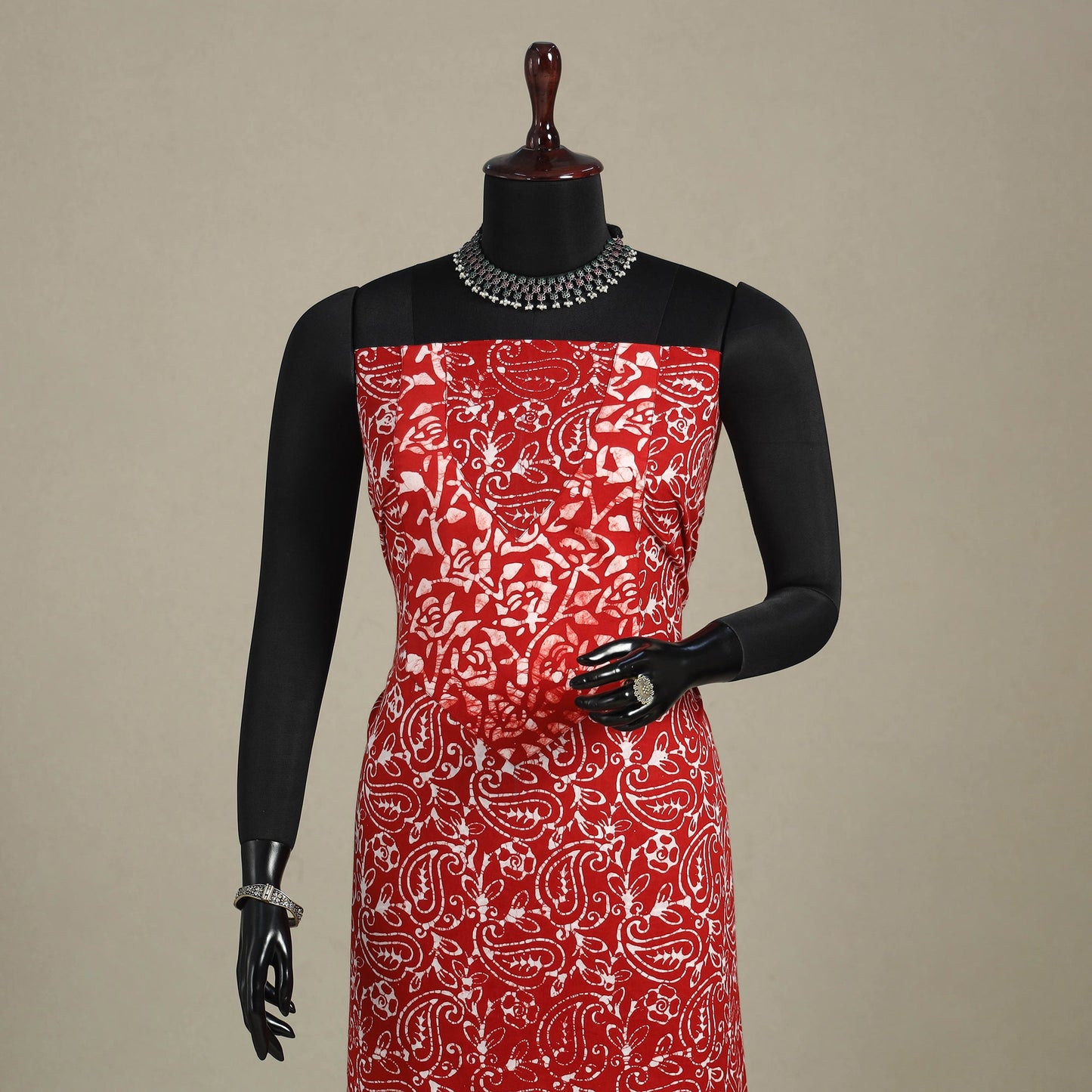 Red - batik patchwork cotton unstitched kurta material