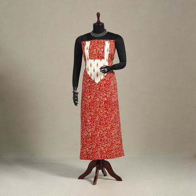 Red - batik patchwork cotton unstitched kurta material